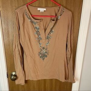 Charlotte Russe Tan Beaded Long Sleeve Size Small